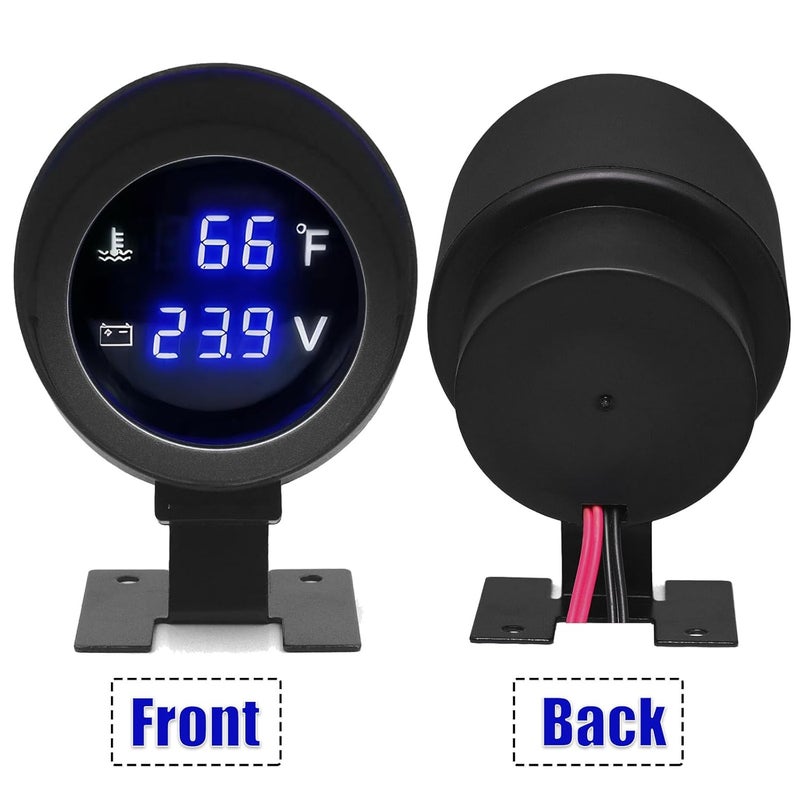 BLLYOGU 2-in-1 Water Temperature & Voltage Gauge Set - 2” 52mm Digital Blue LED Display for 12V/24V Cars - Image 2